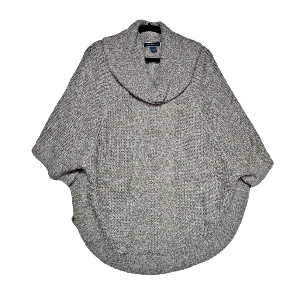 Women’s Size L/XL Karen Scott Cowl Neck Poncho Sweater Acrylic Tan Cable Knit